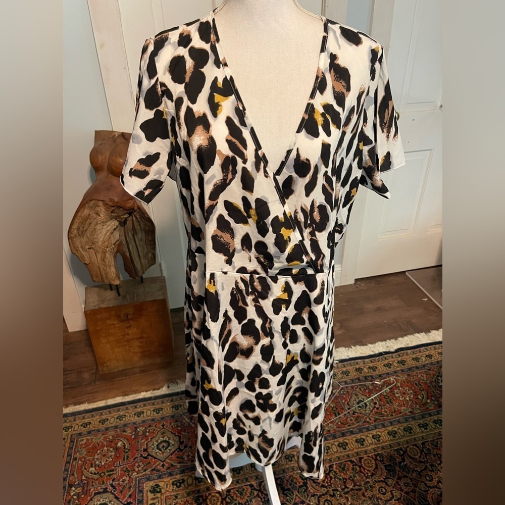 SHEIN Plus Allover Print Self Tie A-line Dress in Animal Print Leopard 0XL 12 - Picture 8 of 13